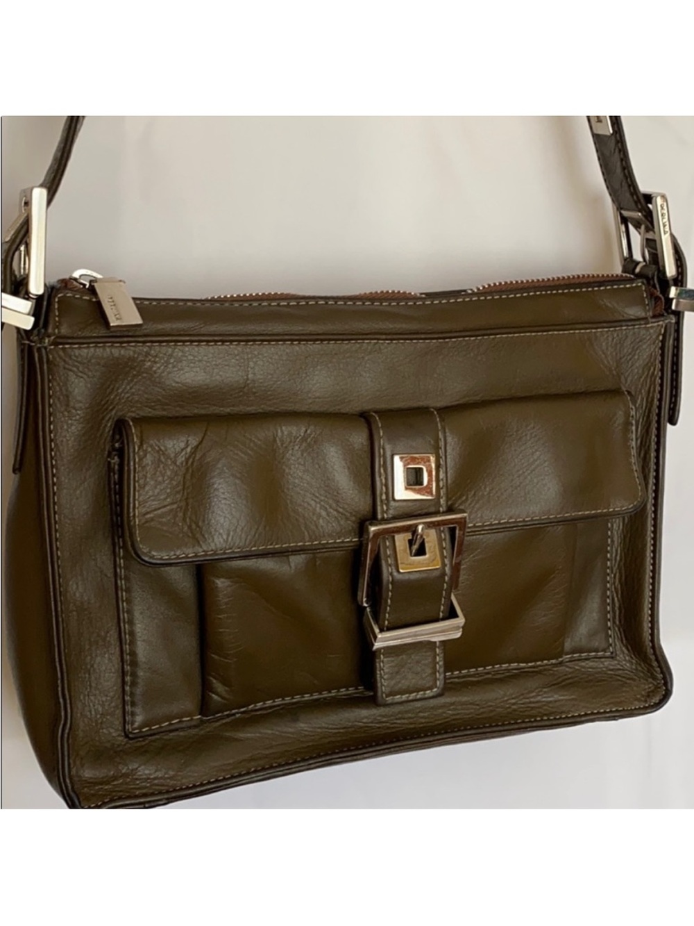 Perlina Leather Shoulder Bag in dark olive